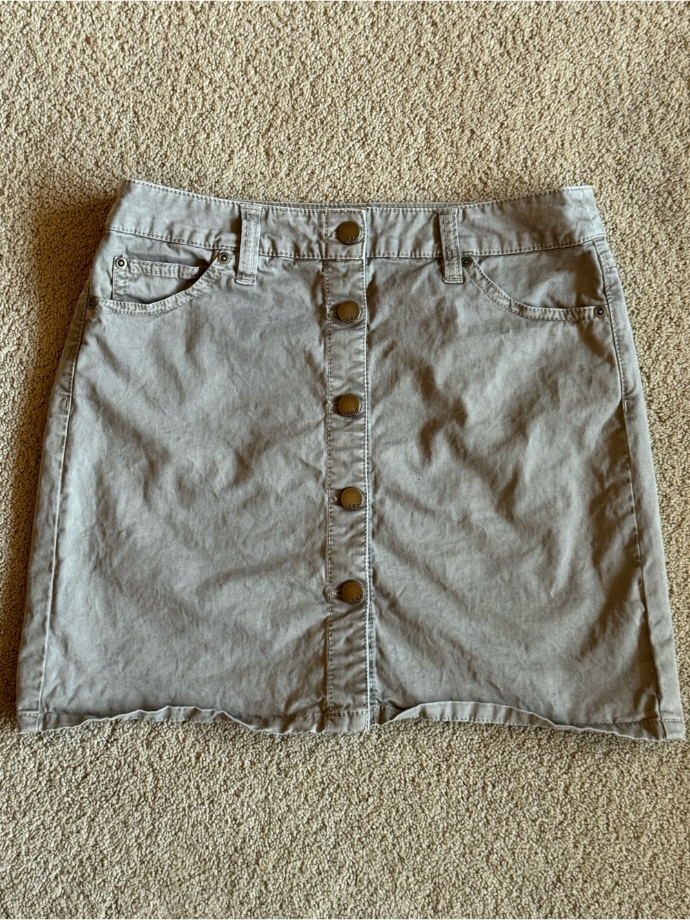 Gap Khaki Button Front Mini Skirt Size 2 Stretch Cotton Utility Cargo